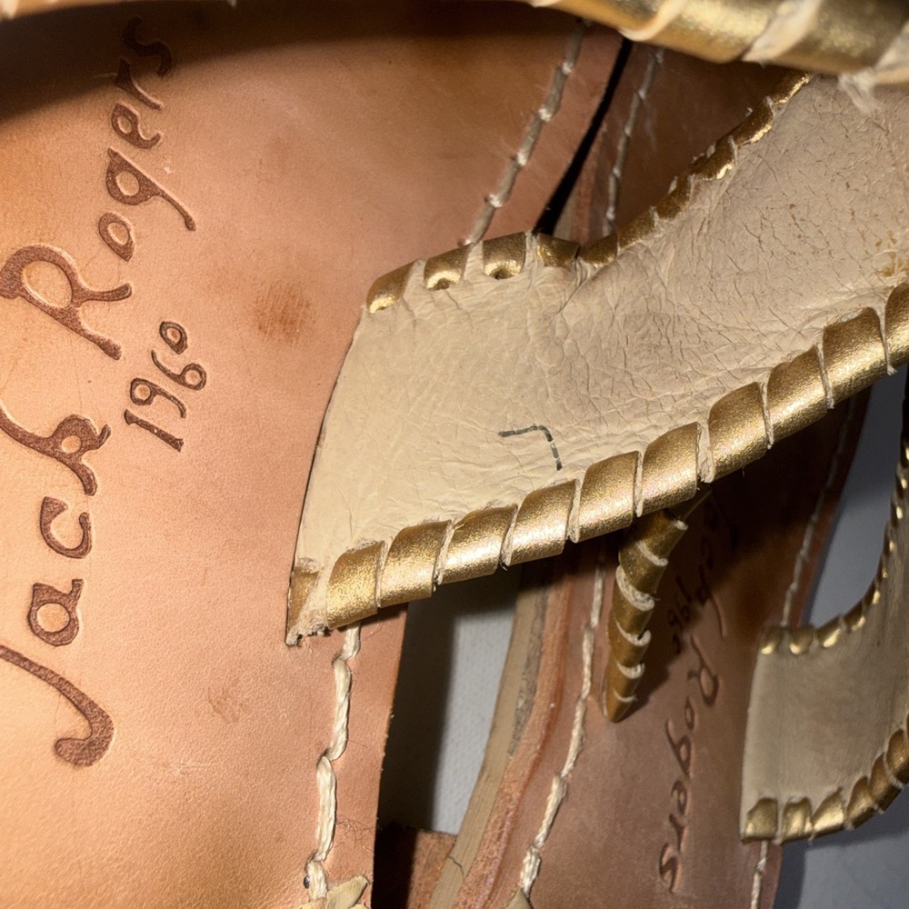 Jack Rogers Classic Leather Gold Old Money Quiet Luxury Thong Slide Sandals Sz 7 - Picture 3 of 12